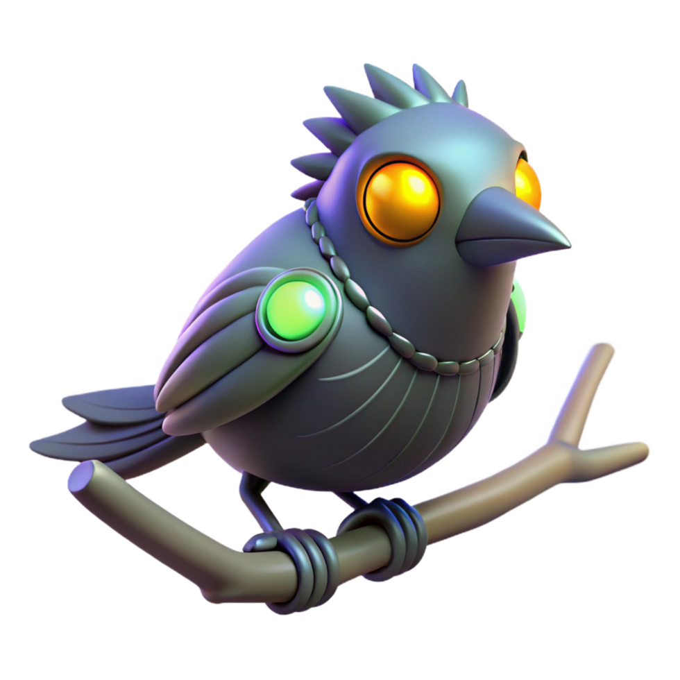 magnificent abstract 3D Render Robotic Bird on Branch authentic png