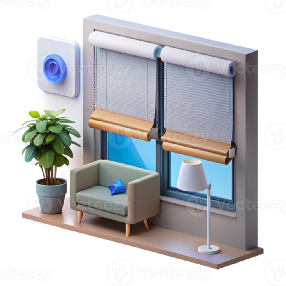 Modern Room Design Cozy Window Seat with Smart Shades png