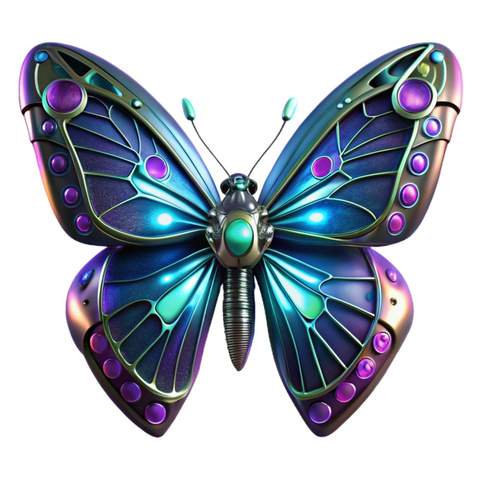 impressive vintage Cybernetic Butterfly 3D Illustration genuine png