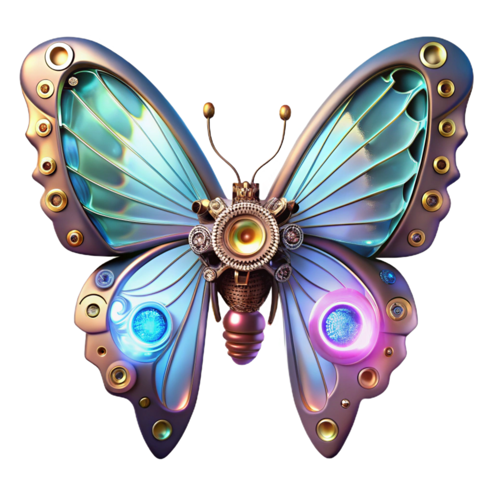 serene creative Cybernetic Butterfly 3D Render high quality png