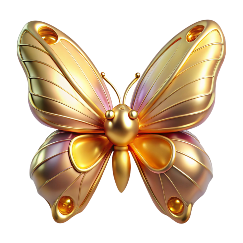 stunning abstract Golden Butterfly 3D Render high quality png