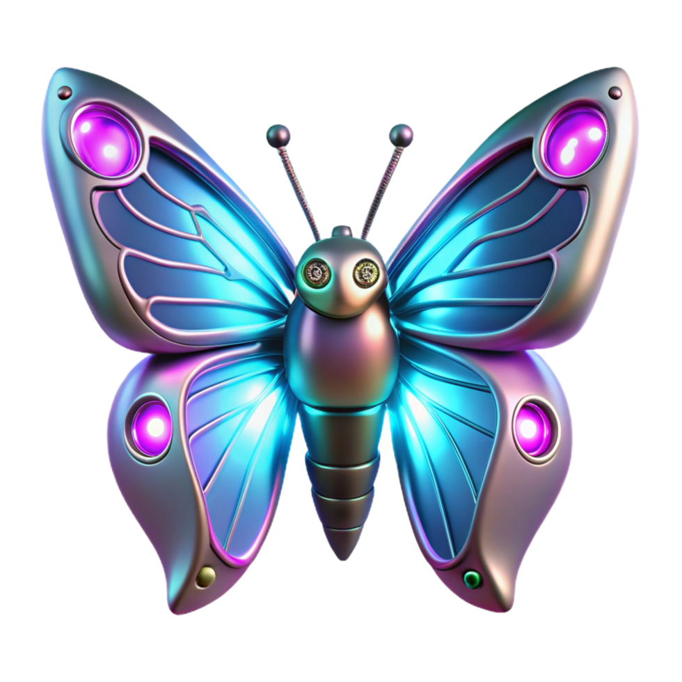 magnificent rustic Cybernetic Butterfly 3D Render genuine png