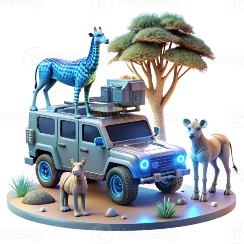 Safari Adventure Animals on a 4x4 Vehicle png