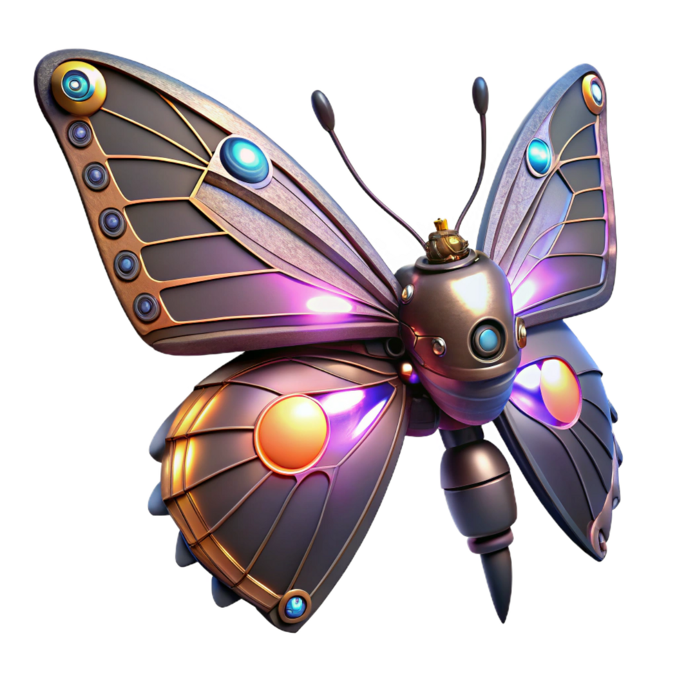 magnificent creative Cybernetic Butterfly 3D Render high quality png
