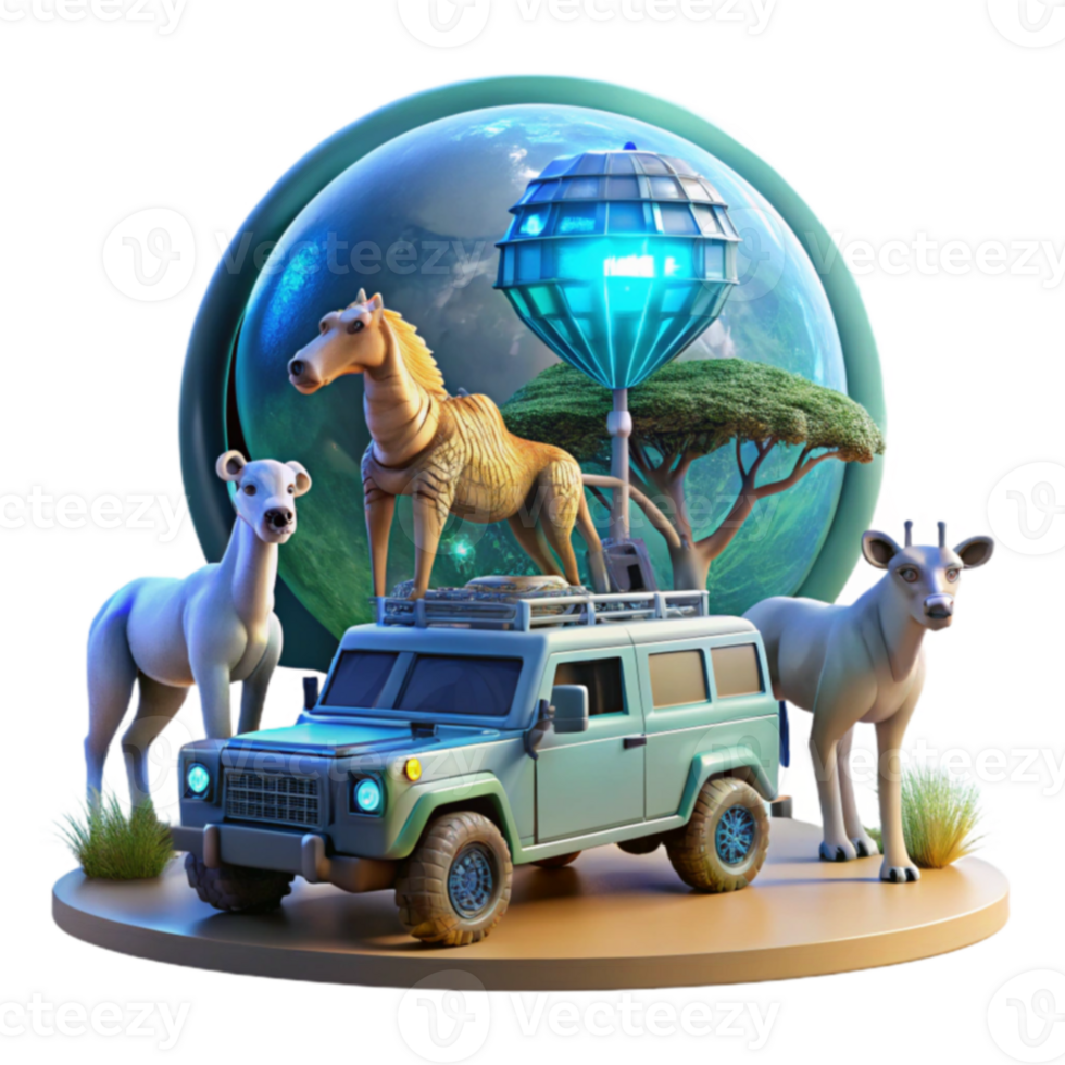 Safari Adventure Animals, Globe, and Off-Road Vehicle png