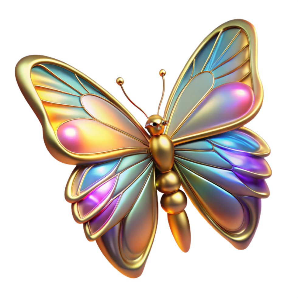 beautiful modern Iridescent Golden Butterfly 3D Render Stunning Jewel toned Wings, Intricate Metallic Design, Abstract Art, Digital Illustration exclusive png