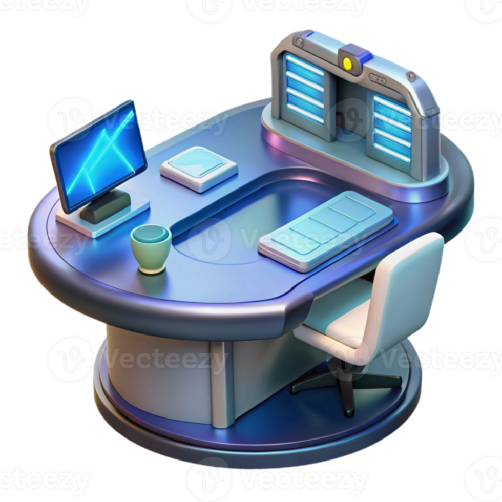 Futuristic Workstation Modern Desk Design with Computer Accessories png