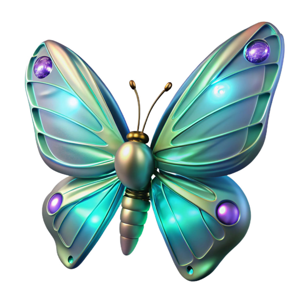 elegant rustic 3D Render Metallic Butterfly authentic png