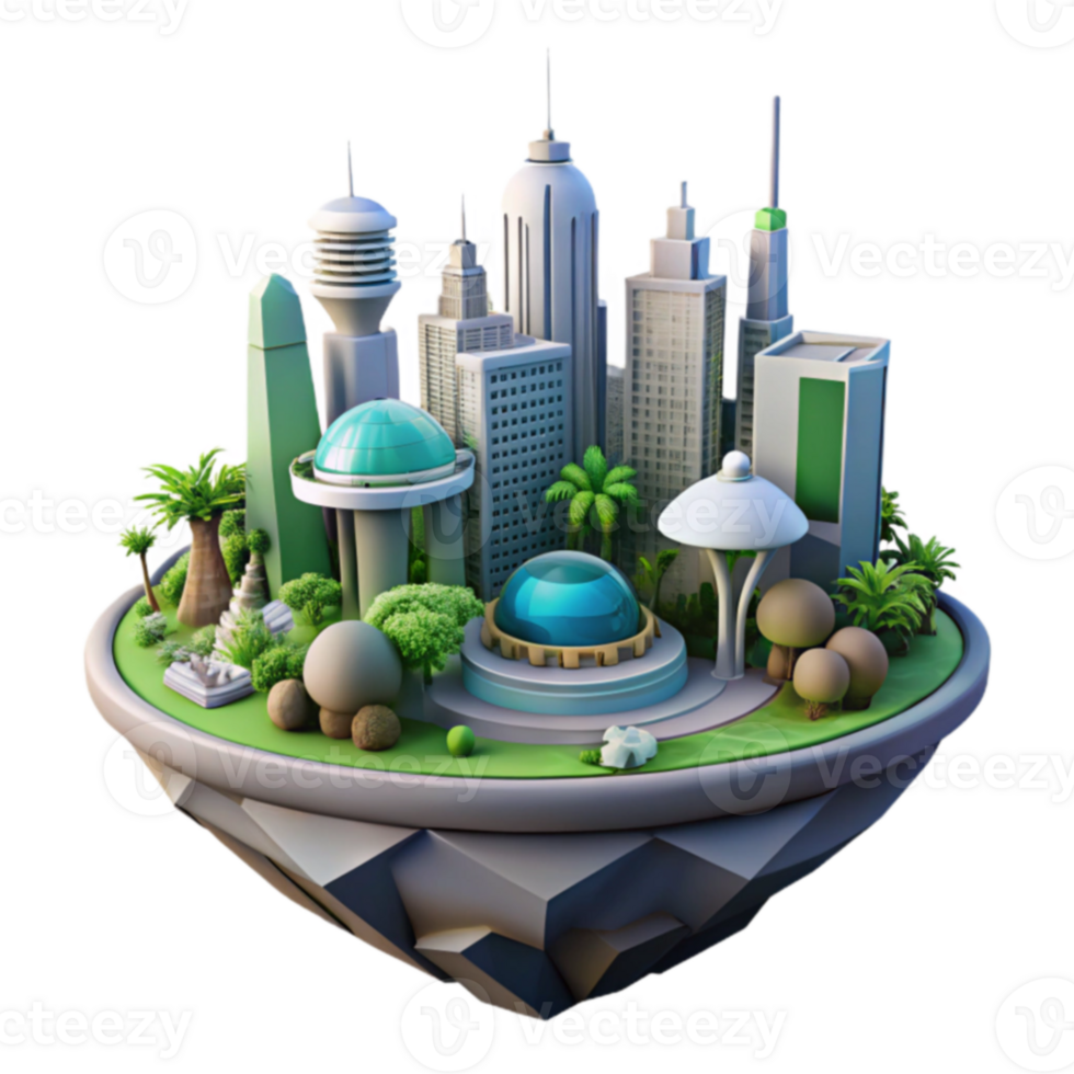 Futuristic City Island Modern Architecture, Green Spaces, and Urban Design png