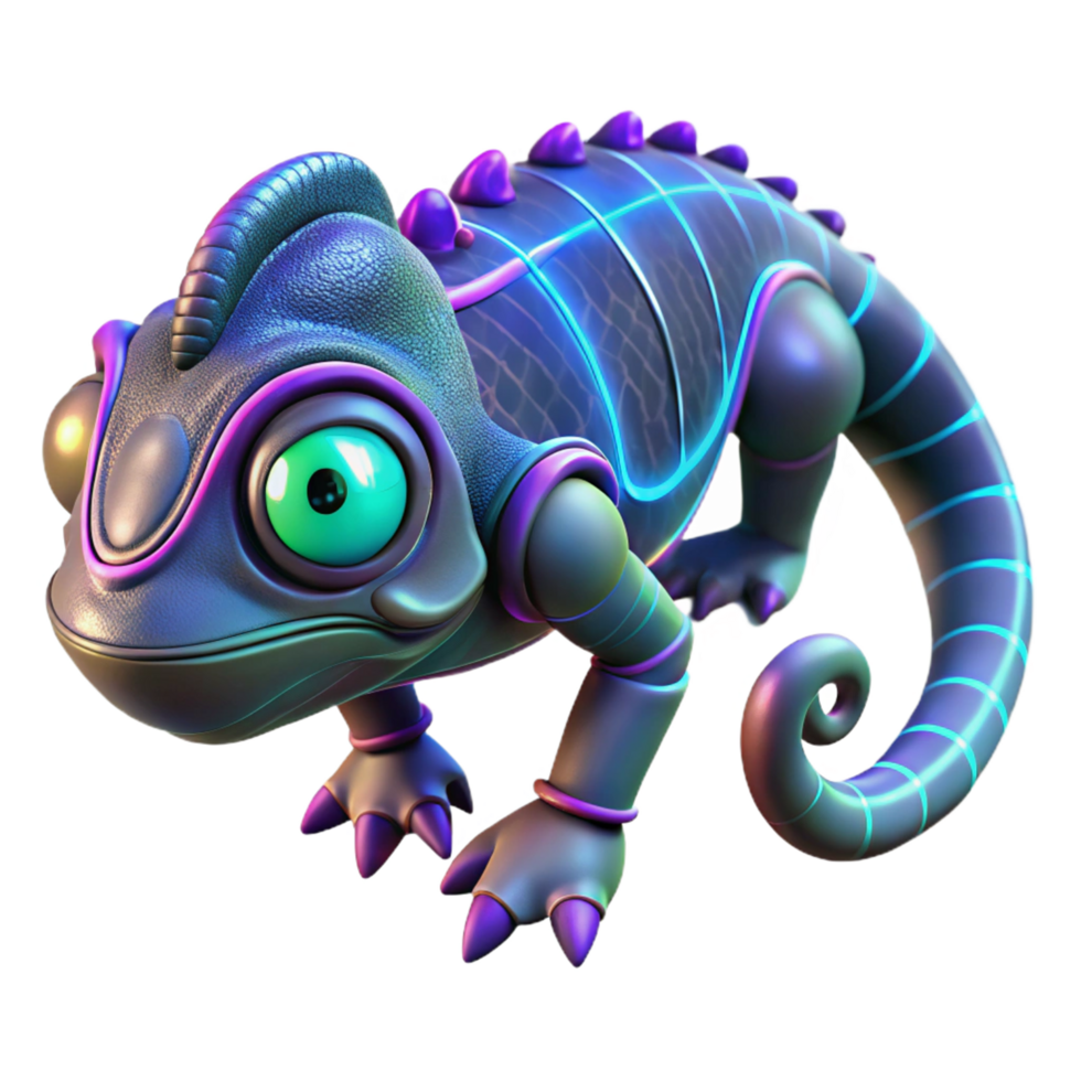 beautiful minimalist Neon Chameleon 3D Render authentic png