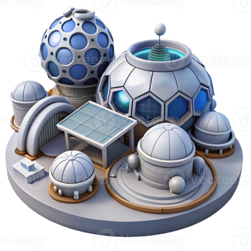Futuristic Space Research Complex Domes, Solar Panels, Observatory png
