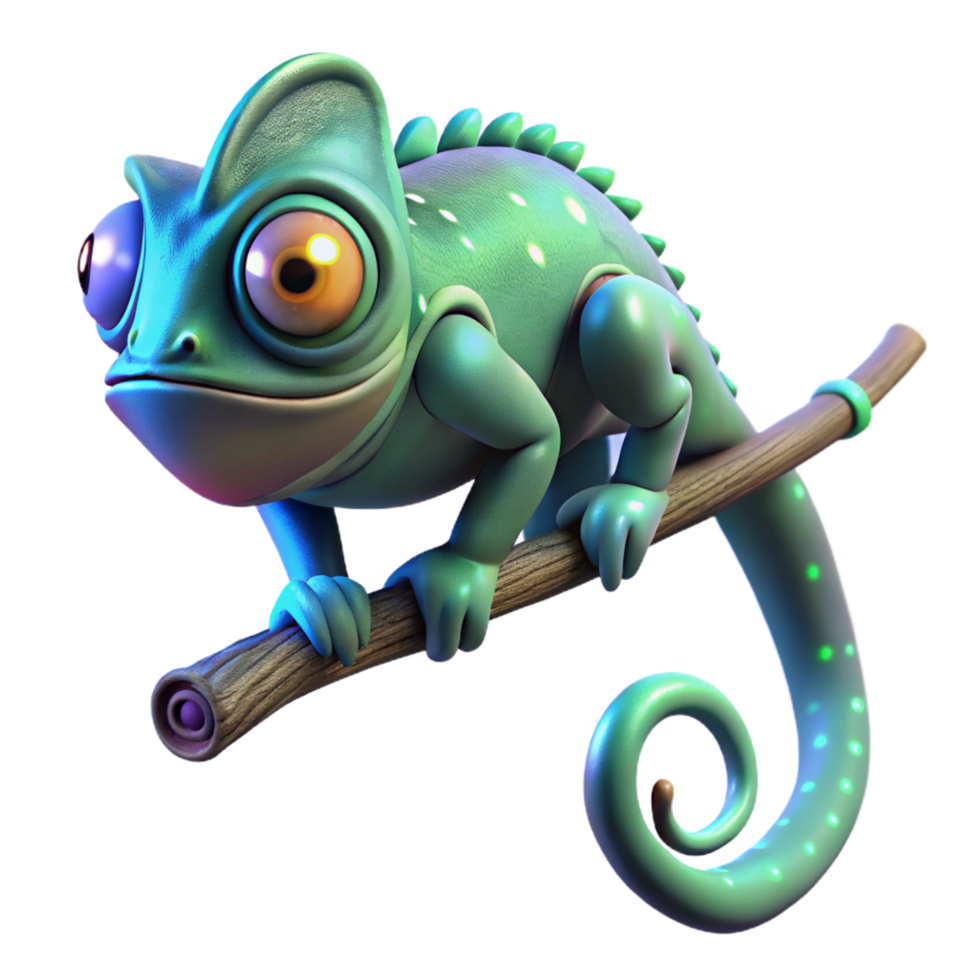 magnificent traditional 3D Cartoon Chameleon on Branch genuine png