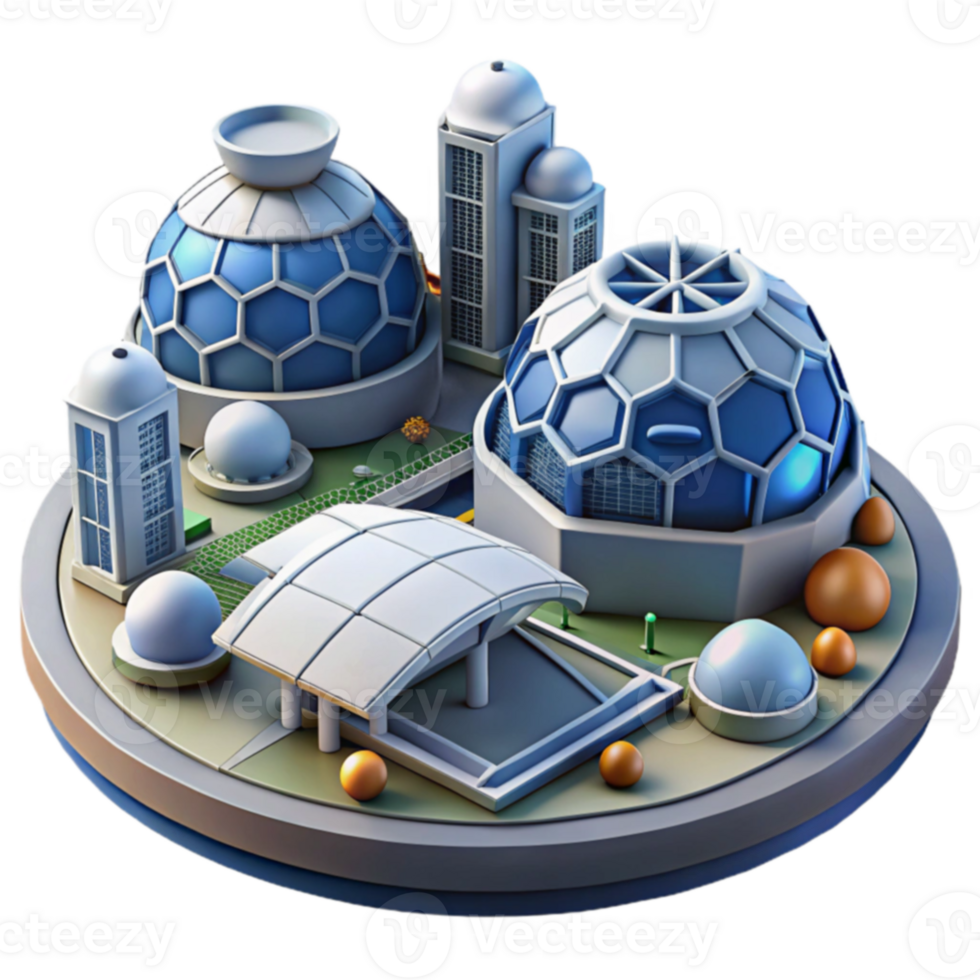 Futuristic Cityscape Domes, Towers, and Sustainable Design png