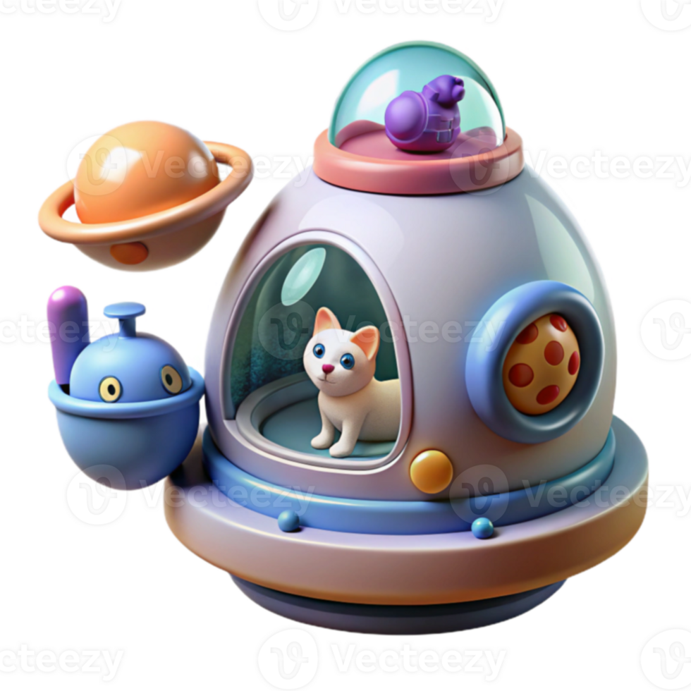 Cute Cat in Spacecraft 3D Render of Kitten Astronaut png