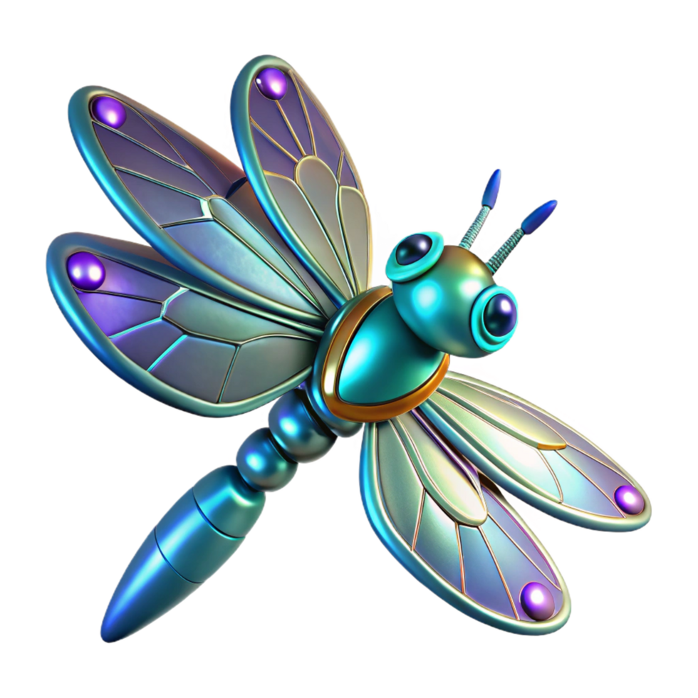elegant artistic Metallic Dragonfly 3D Render professional png