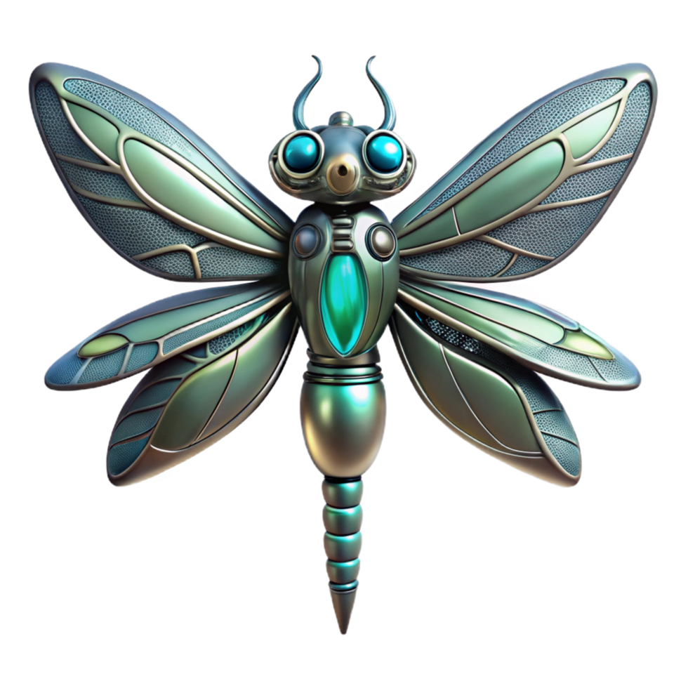 impressive artistic Metallic Dragonfly 3D Render authentic png