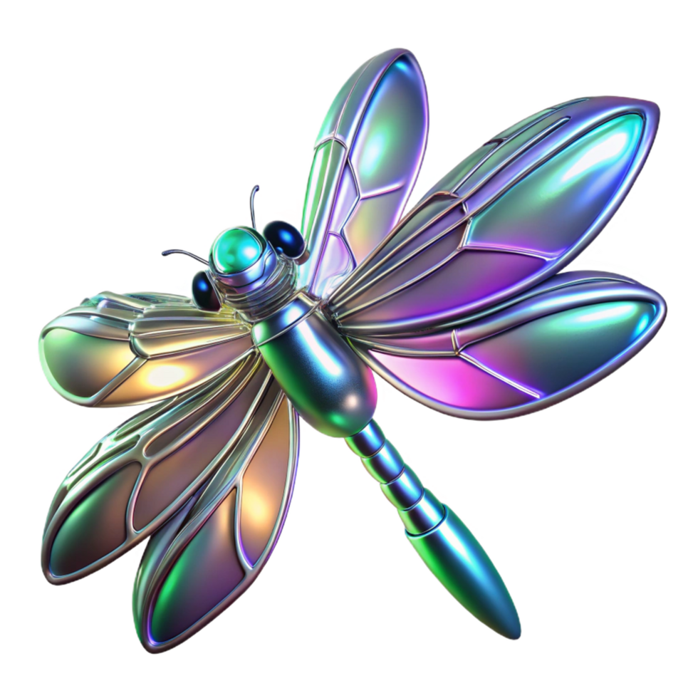 stunning contemporary Iridescent Dragonfly 3D Render high quality png