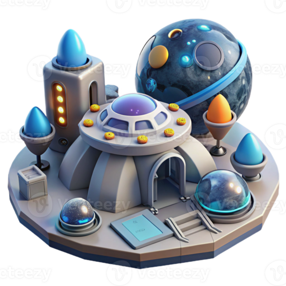 Futuristic Space Station Lunar Colony Design png