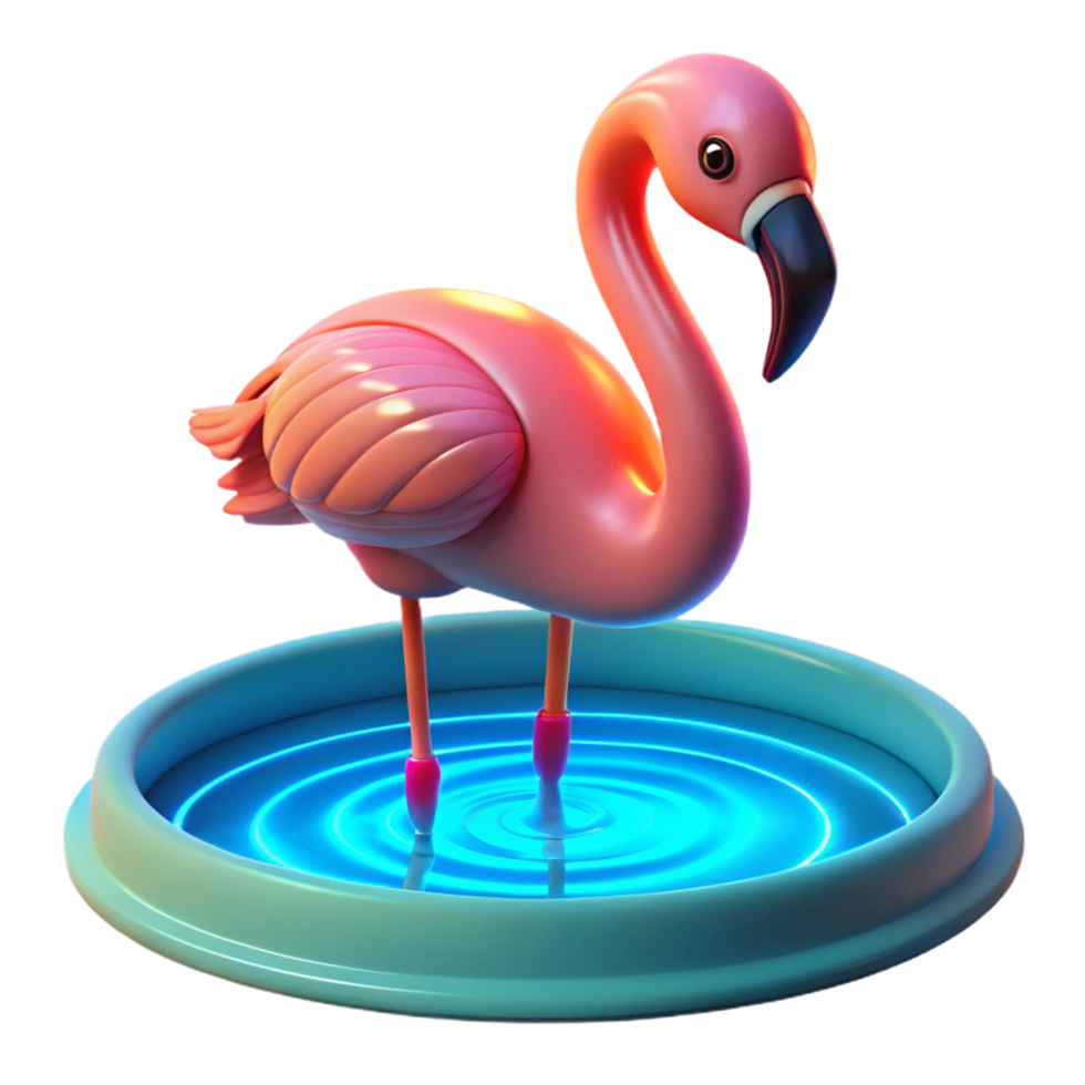 stunning modern Pink Flamingo 3D Render in Pool premium png