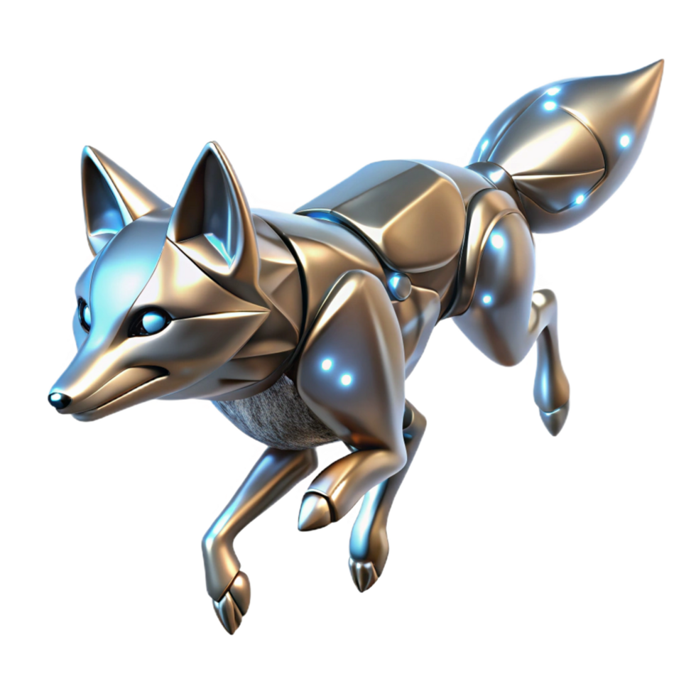 impressive artistic Metallic Fox Robot 3D Render 4K png