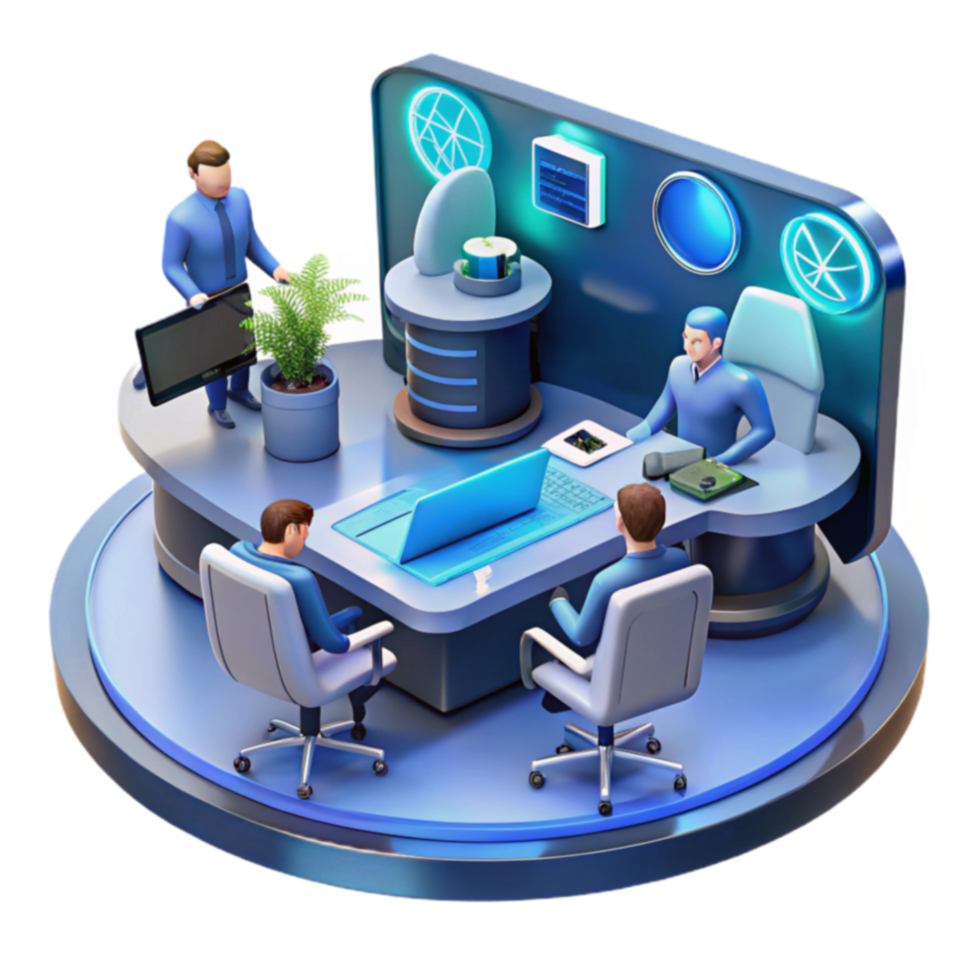 Modern Office Collaboration Team Meeting in Futuristic Workspace png