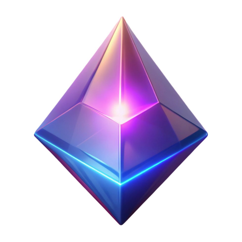beautiful minimalist 3D Render of a Glowing Crystal high resolution png