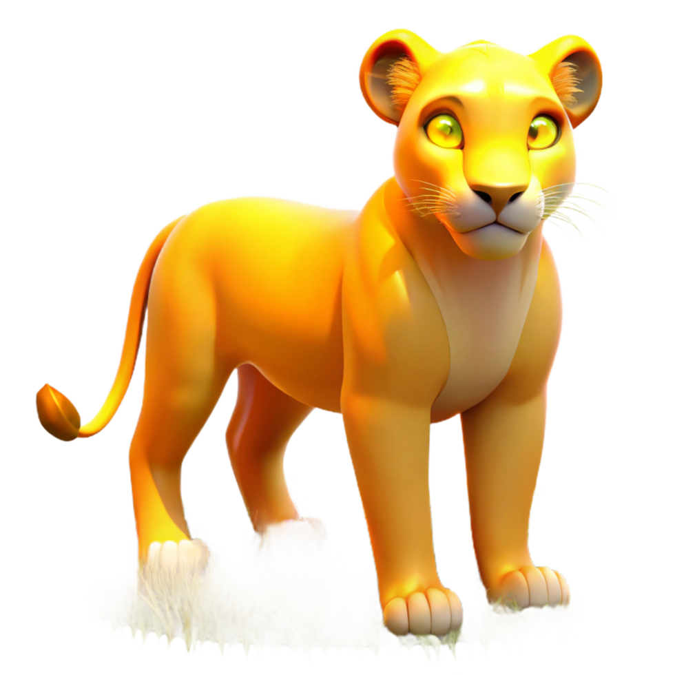 dramatic contemporary Golden Lion Cub 3D Render detailed png