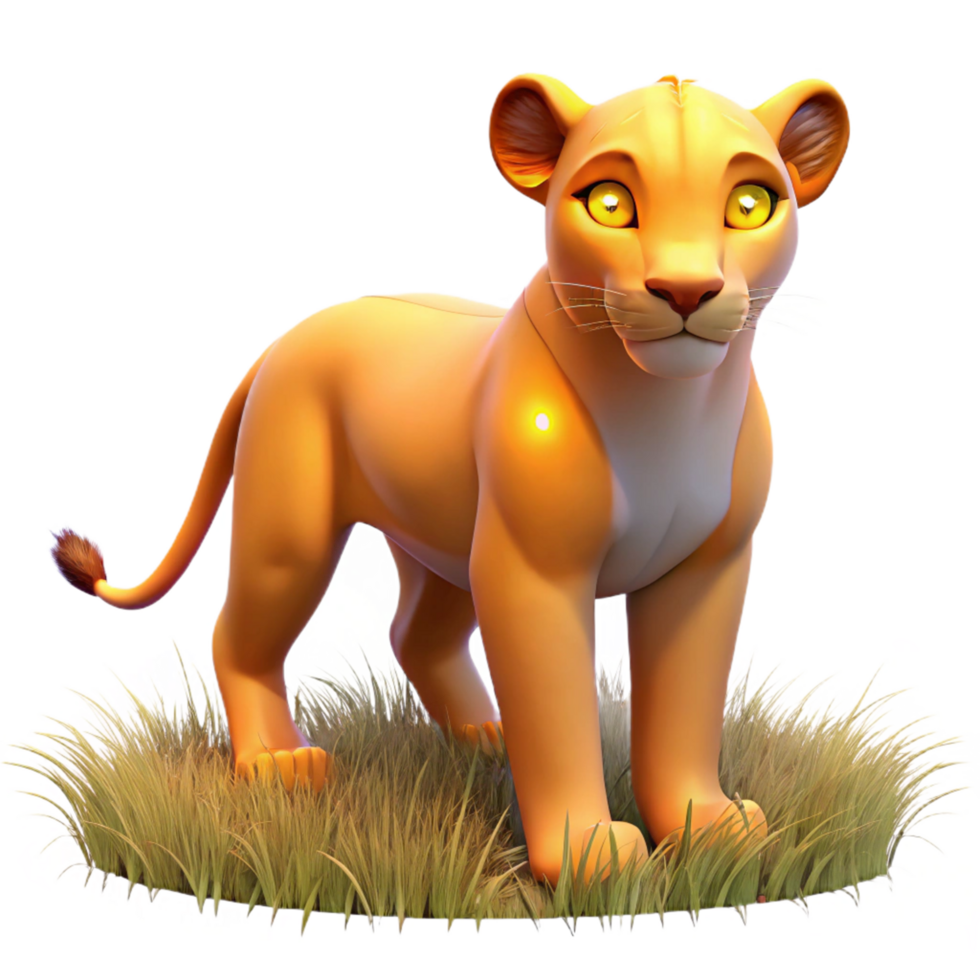 serene contemporary Cute 3D Lion Cub in Grass authentic png