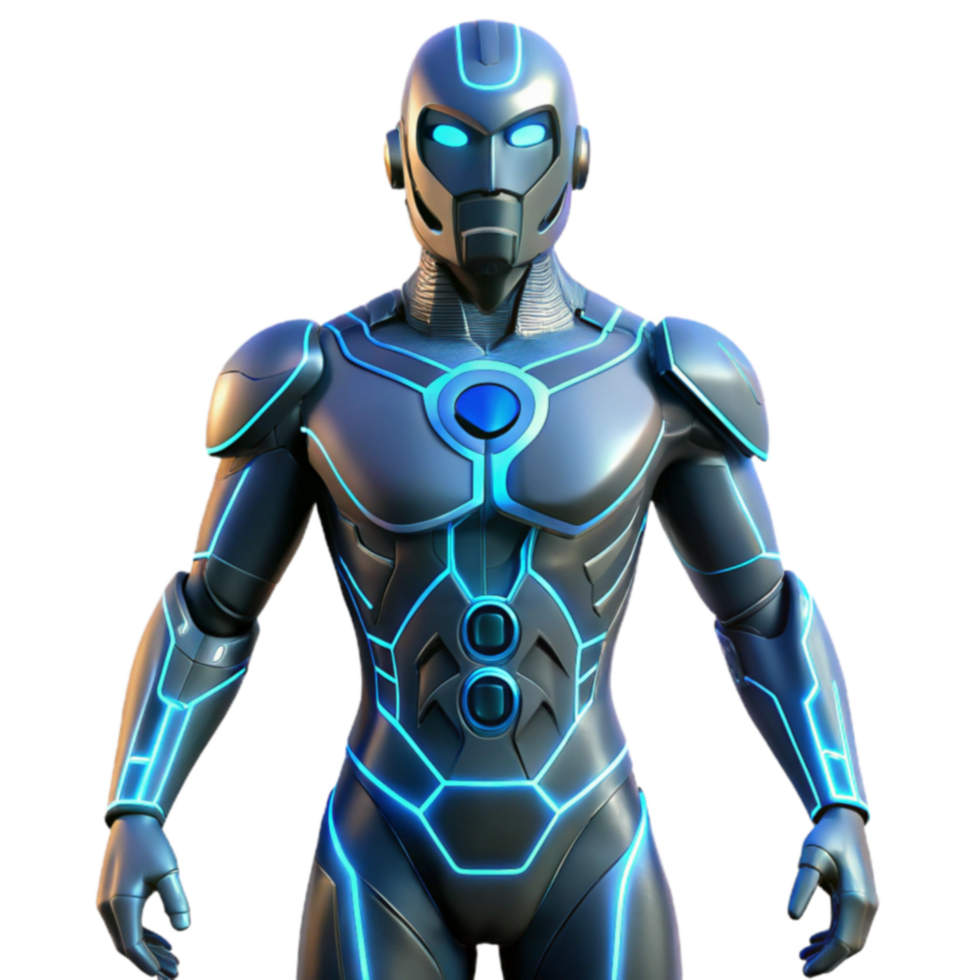 Futuristic Armored Hero Sci-Fi Superhero in Cybernetic Suit png