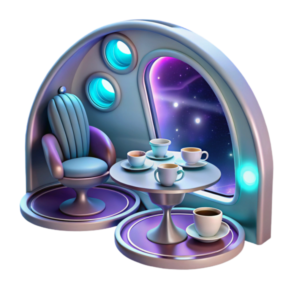 Cosmic Coffee Break Futuristic Lounge Scene png