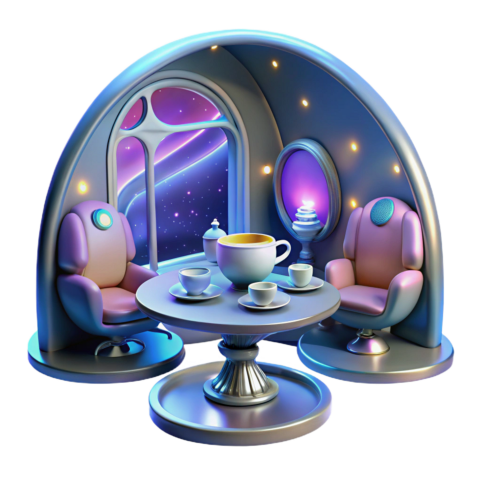 Cosmic Tea Room Futuristic Lounge with Space View png