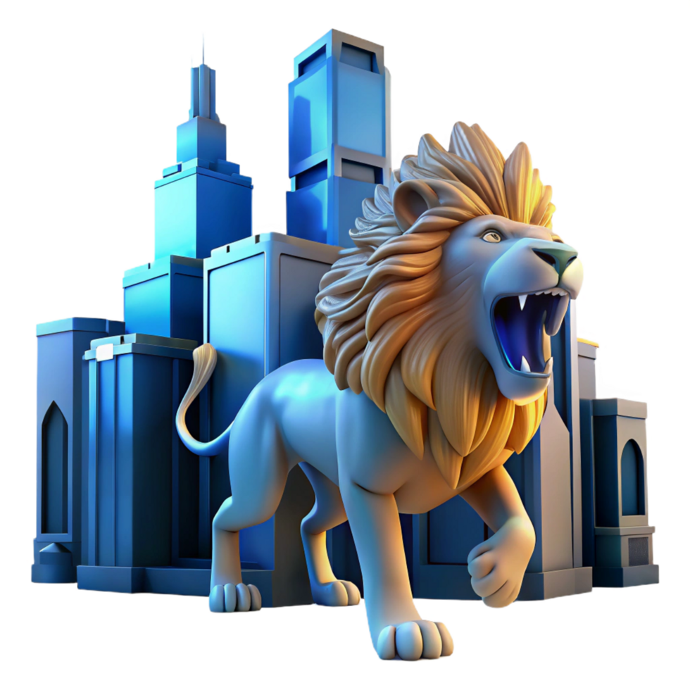 impressive rustic Roaring Lion 3D Render Cityscape Illustration high quality png
