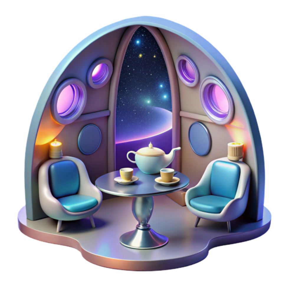 Cosmic Tea Room Futuristic Relaxation png