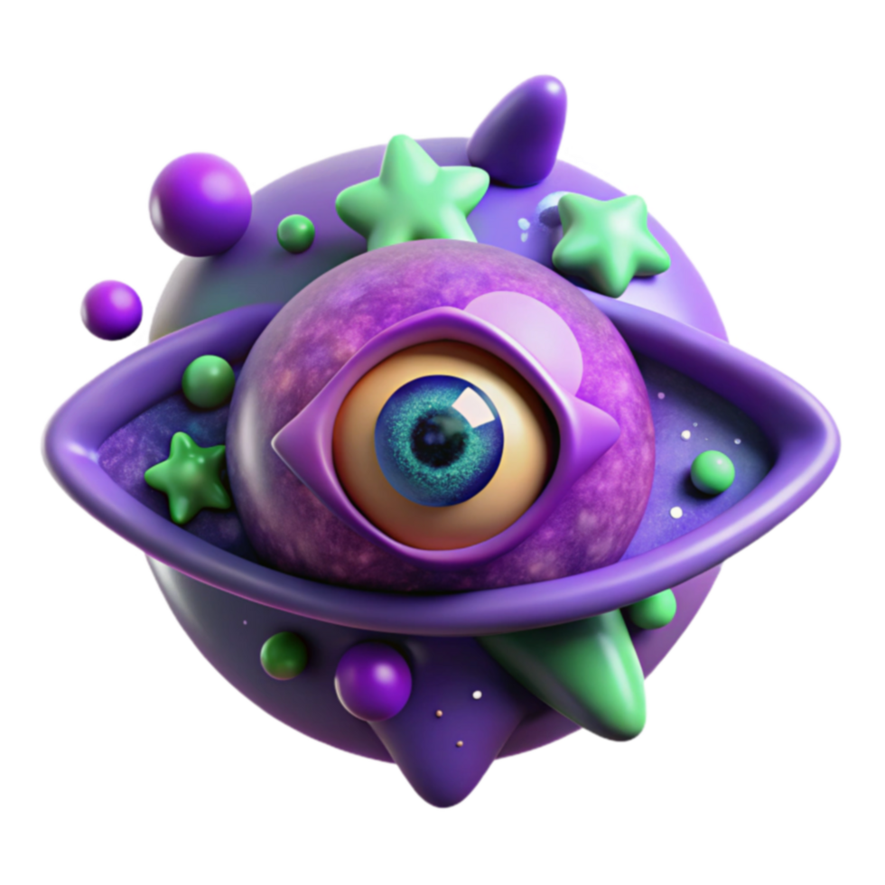 Cosmic One-Eyed Orb 3D Render of a Fantastical Creature png