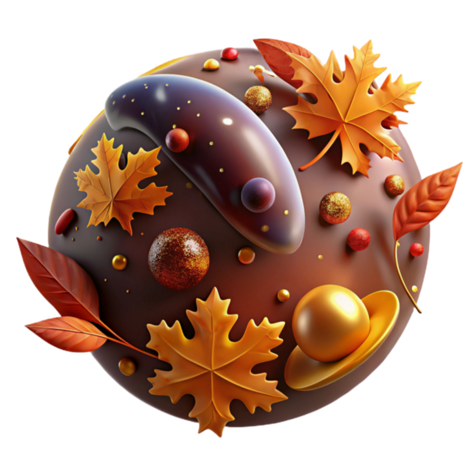 Autumnal Sphere Abstract Fall Design with Leaves and Gems png
