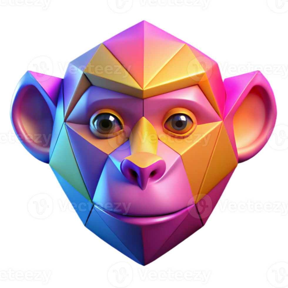 Geometric Monkey Head Colorful Low Poly 3D Render png