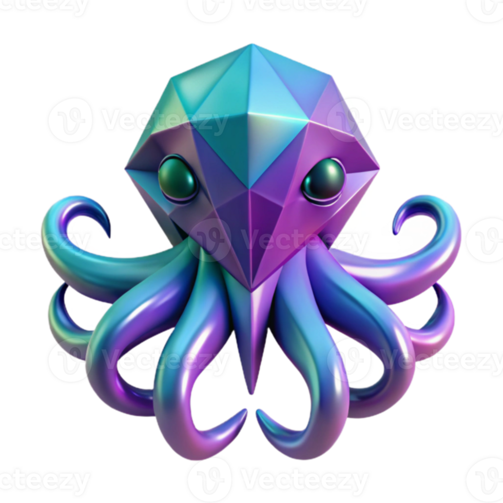 Geometric Octopus 3D Render of Iridescent Creature png