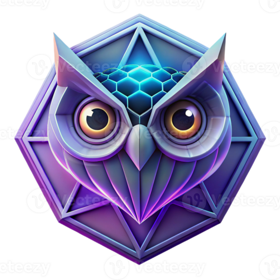 Cybernetic Owl Geometric Hexagon Art png