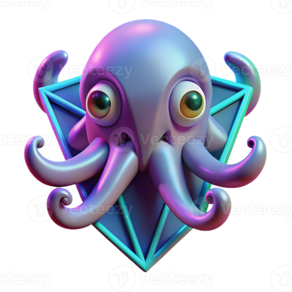 Neon Octopus 3D Render of Cute Cephalopod png