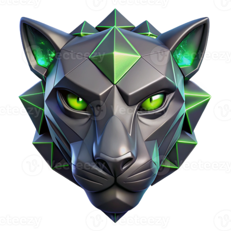 Geometric Big Cat Head 3D Render of a Panther png