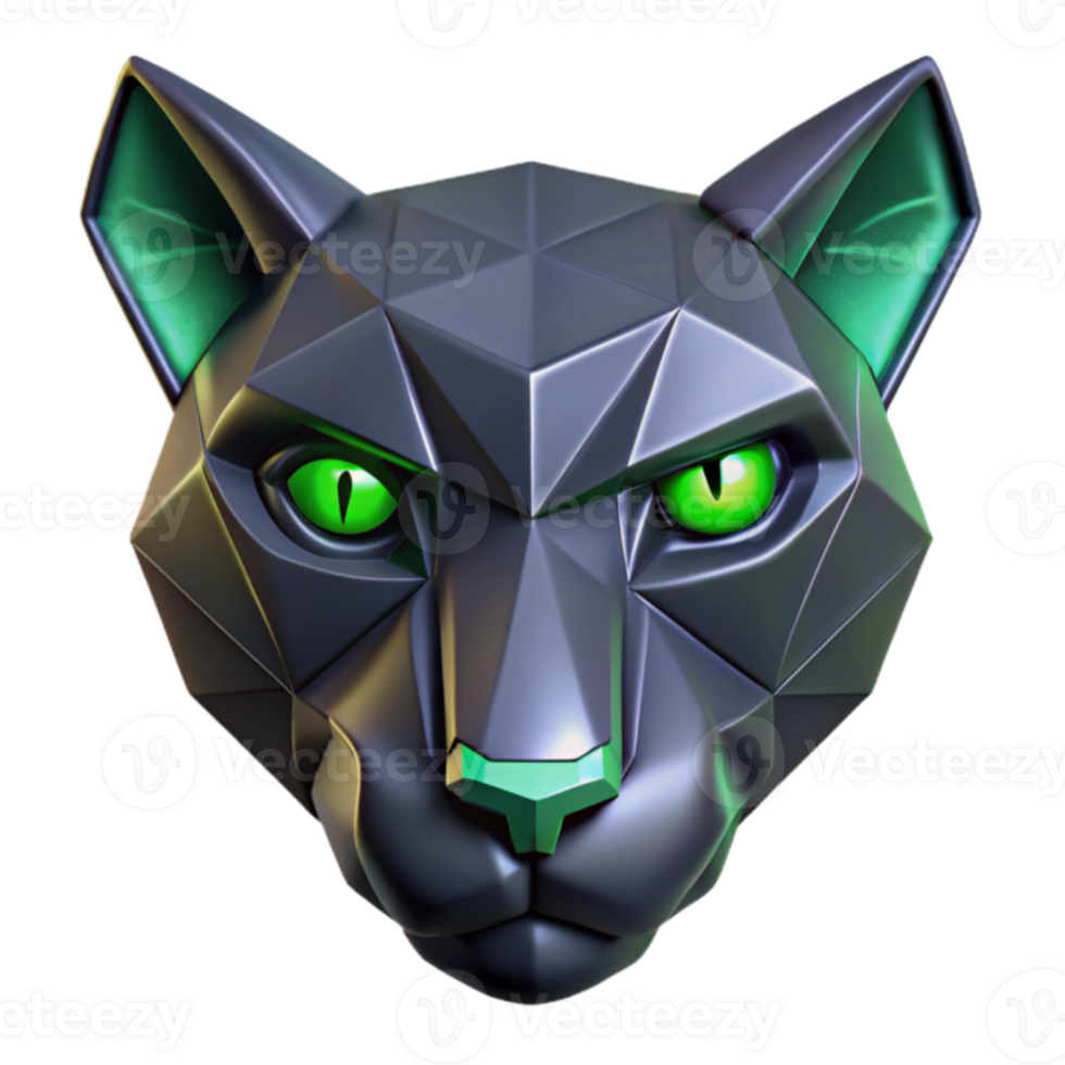 Geometric Big Cat Head Low Poly 3D Render png