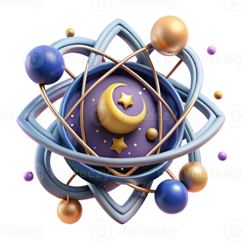 Celestial Atom 3D Render of Night Sky png