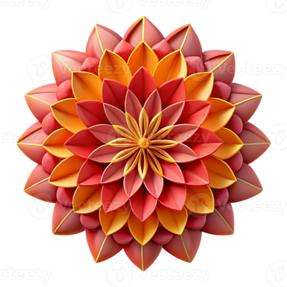 Abstract 3D Floral Mandala Red and Orange Petals png