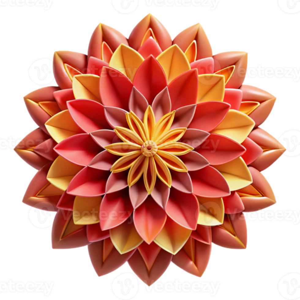 Abstract 3D Floral Mandala Orange and Yellow Petals png