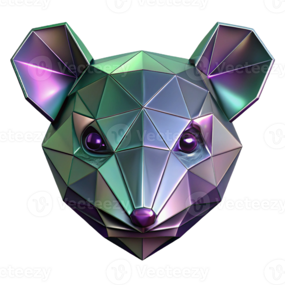 Geometric Mouse Head Low Poly, Iridescent, 3D Render png