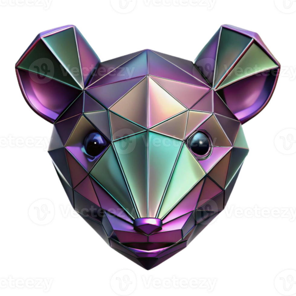 Iridescent Geometric Mouse Head Low Poly 3D Render png