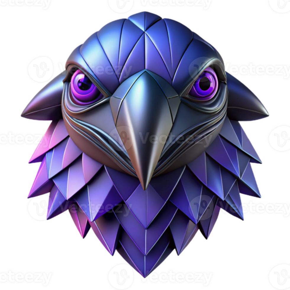 Cybernetic Bird Head 3D Render of Metallic Avian png