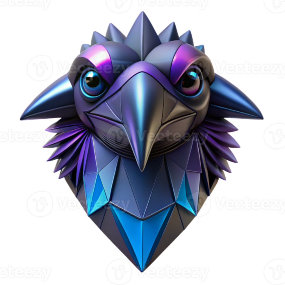 Geometric Avian Sculpture Metallic Bird Head, 3D Render png