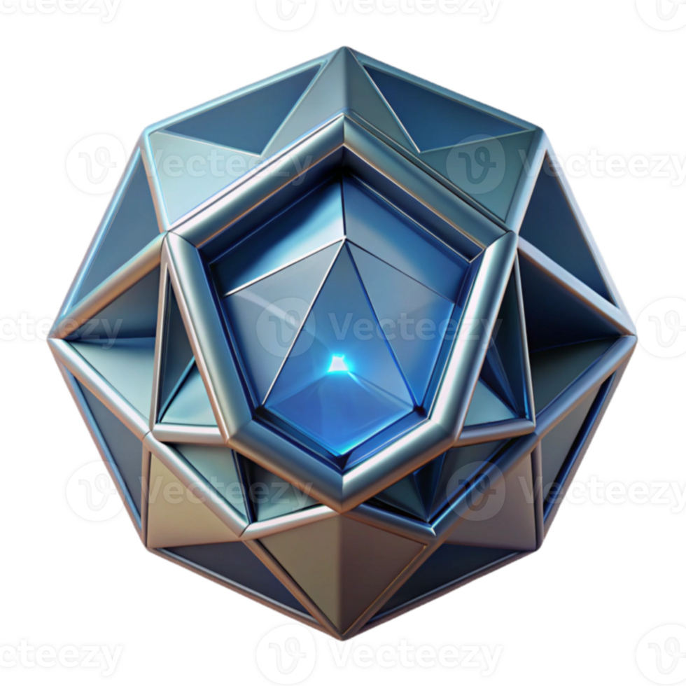 Abstract Geometric Structure Metallic Icosahedron with Inner Glow png