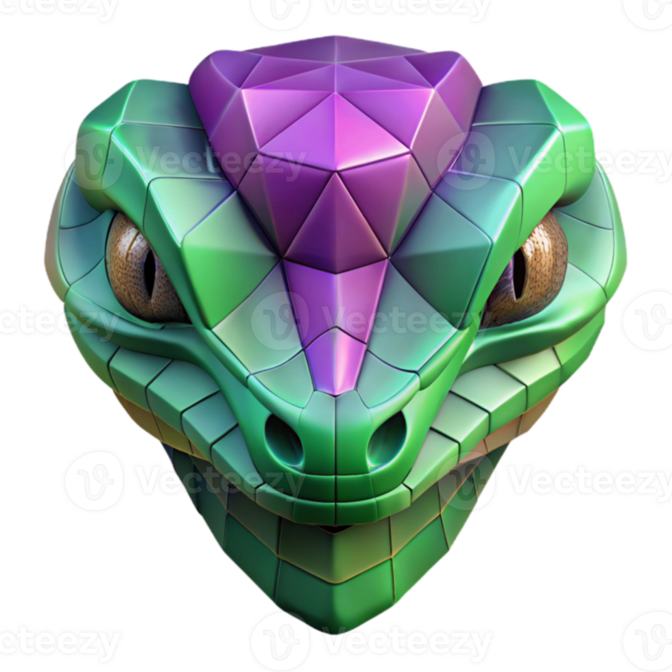 Geometric Serpent Head 3D Render of Polygonal Reptile png
